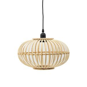 Mid-Century Modern Style Squatty Round Bamboo Wooden Pendant Lamp